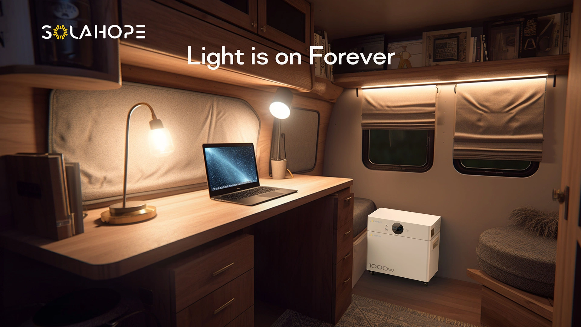 S1000 OffGrid Home Backup Power، قم بتشغيل الضوء والكمبيوتر المحمول في شاحنة RV صغيرة.