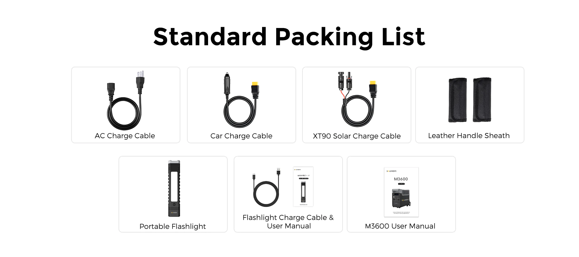 solahope M3600 portable power station, packing list