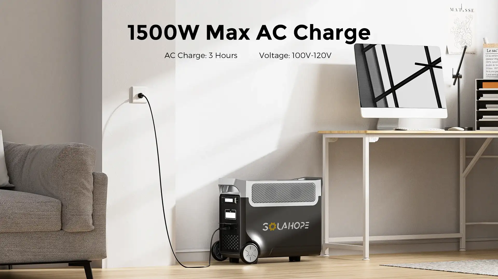 solahope M3600 portable power station, 1500w max ac charge