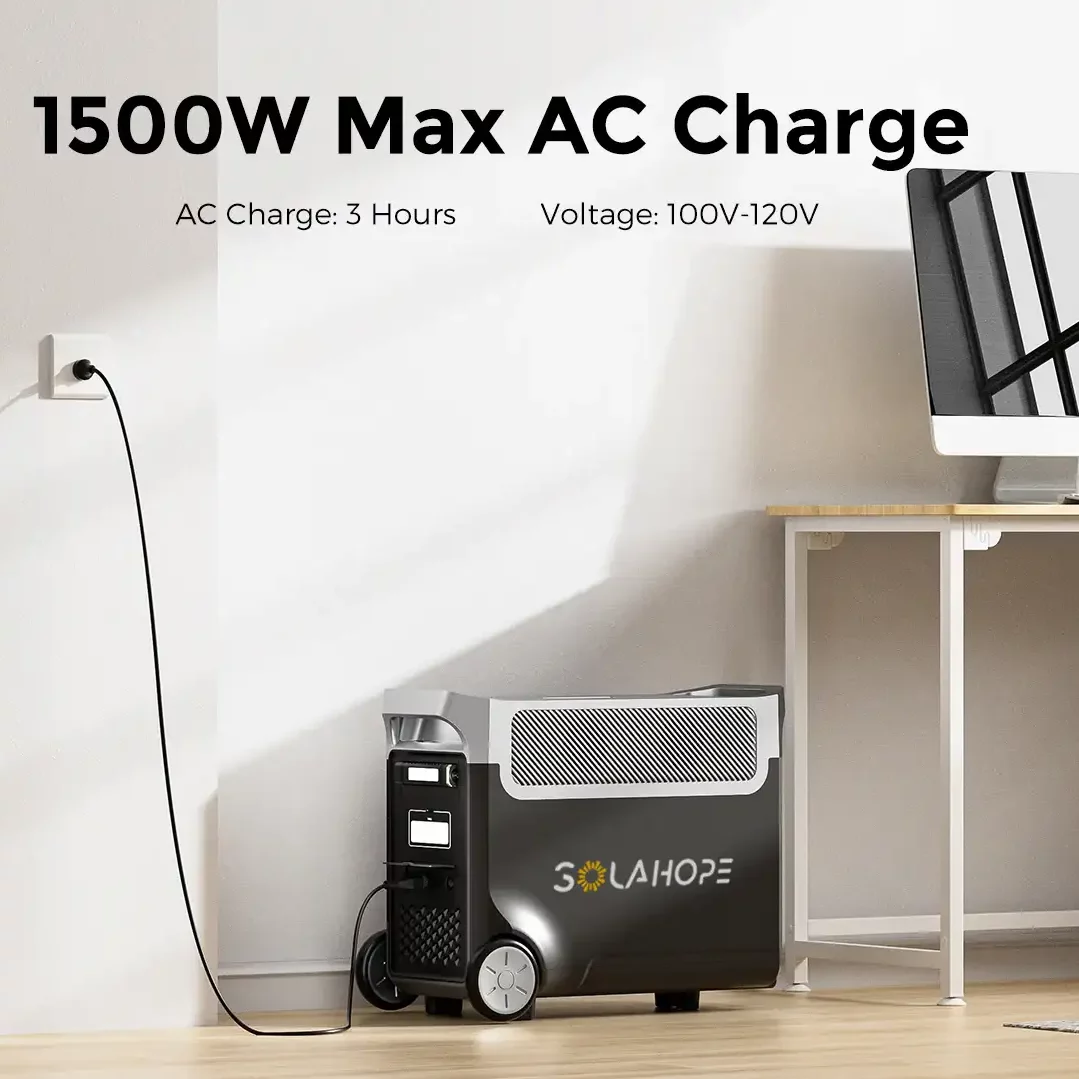 solahope M3600 portable power station, 1500w max ac charge